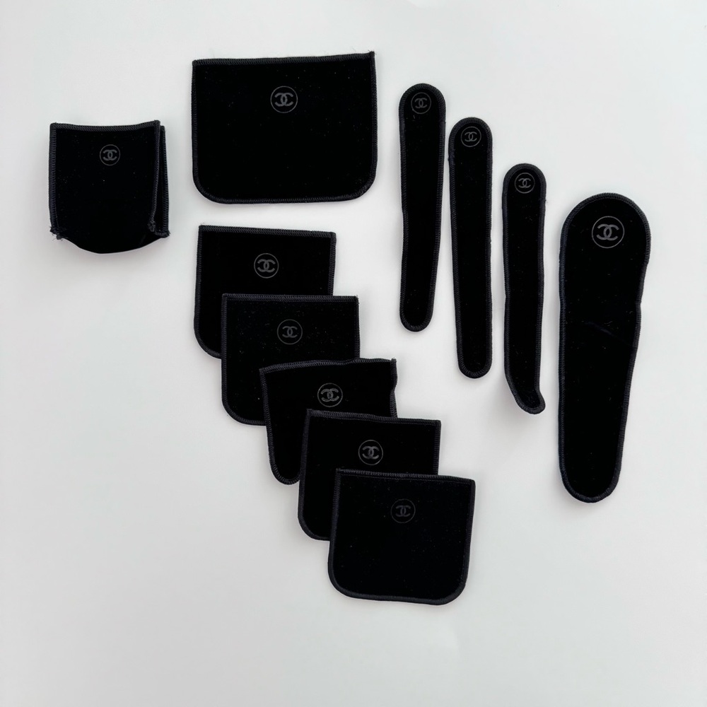 Chanel Black Velvet Cosmetic Compact Pouch Lot